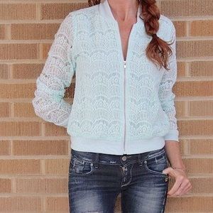 Harlowe & Graham White Lace Zip Up Jacket